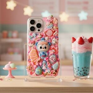 Pink Kawaii Decorative Phone Case with 3D Charms Monster Handmade for any phone